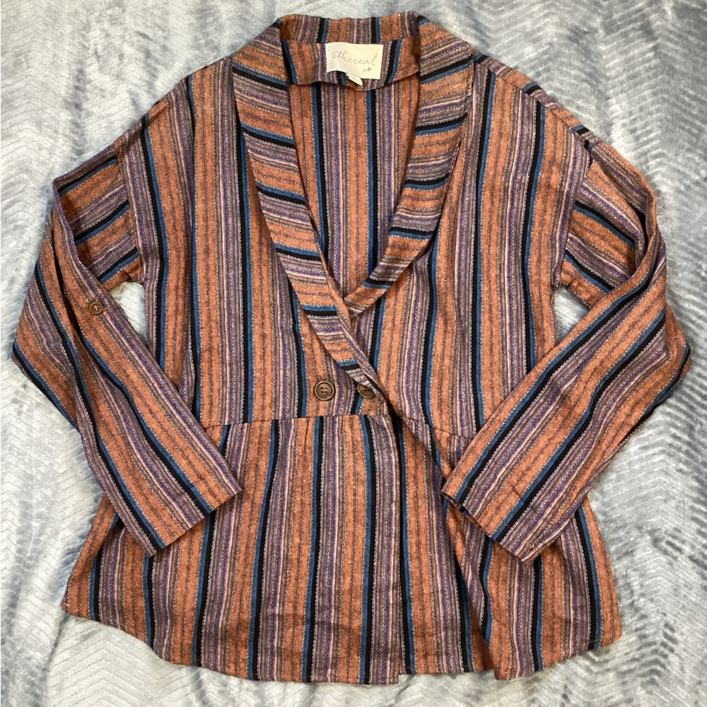 Ethereal by Paper Crane Linen Blend Boho Blazer Jacket Medium